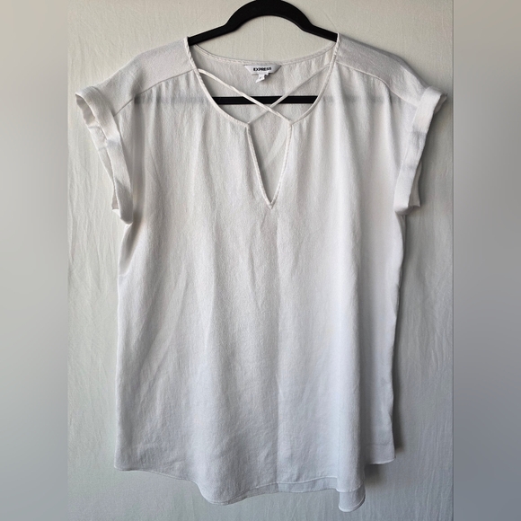 Express Tops - Express White Crisscross V-Neck Blouse Minimalist Chic Quiet Luxury Clean Girl